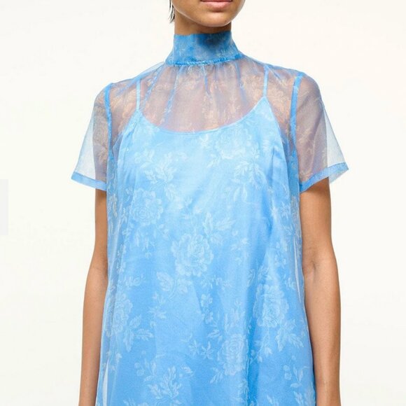 NWT STAUD Calluna Maxi Dress Gown Blue Rose Party Organza Cocktail XSmall - Picture 4 of 11